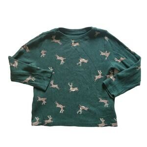 Old Navy Green Waffle Knit Deer Tee